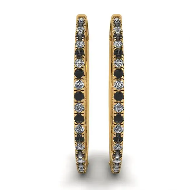 Pendientes Aro Diamantes Blancos y Negros Oro Amarillo - Photo 2