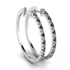 Pendientes Aro Diamantes Blancos y Negros Oro Blanco