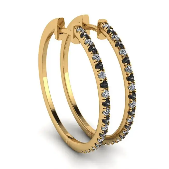 Pendientes Aro Diamantes Blancos y Negros Oro Amarillo