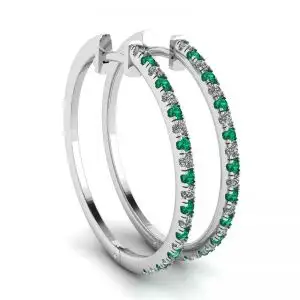Aretes de Diamantes y Esmeraldas Oro Blanco