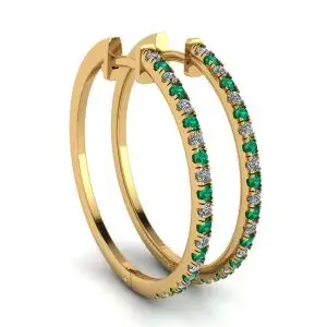Aretes de Diamantes y Esmeraldas Oro Amarillo