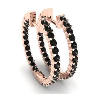 Pendientes de aro con diamantes negros en oro rosa