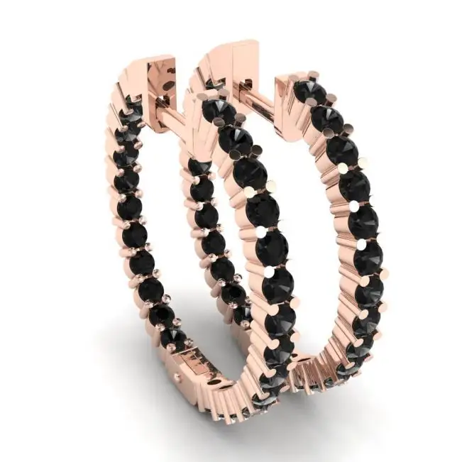 Pendientes de aro con diamantes negros en oro rosa