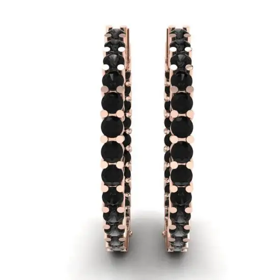 Pendientes de aro con diamantes negros en oro rosa,  Ampliar imagen 3