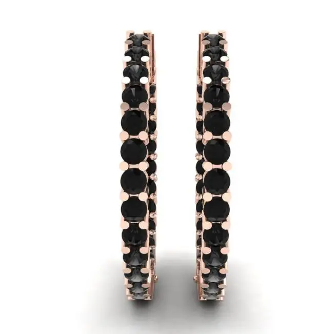 Pendientes de aro con diamantes negros en oro rosa - Photo 2