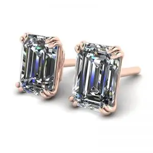 Pendientes de botón con diamantes de talla esmeralda en oro rosa - Photo 1