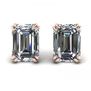 Pendientes de botón con diamantes de talla esmeralda en oro rosa