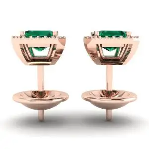 Aretes de esmeralda de 2 quilates con halo de diamantes en oro rosa - Photo 1