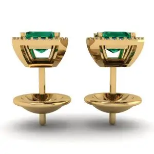 Aretes de esmeralda de 2 quilates con halo de diamantes en oro amarillo - Photo 1