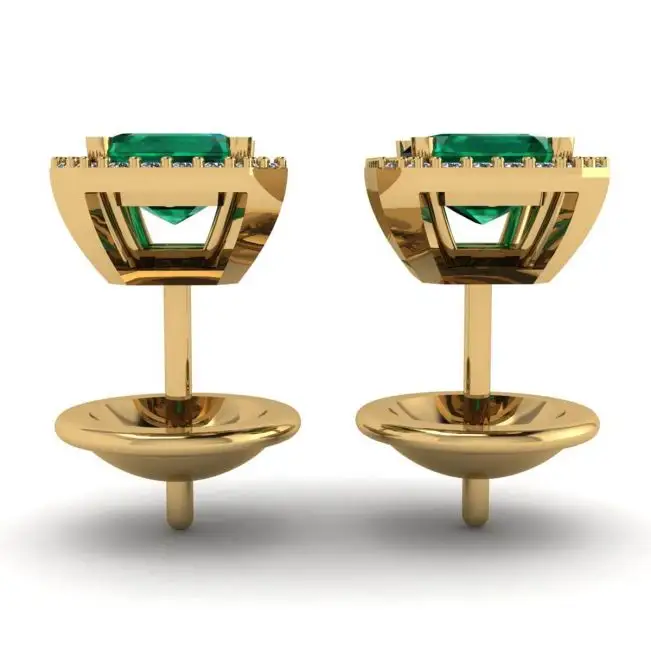 Aretes de esmeralda de 2 quilates con halo de diamantes en oro amarillo - Photo 1