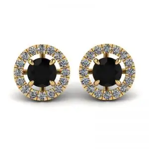 Aretes de diamantes negros de 5 mm con cubiertas de halo desmontables en oro amarillo