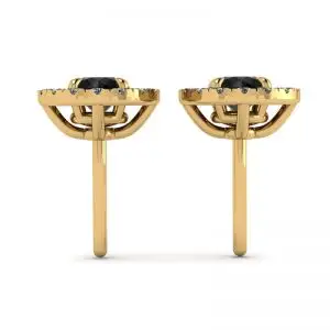 Aretes de diamantes negros de 5 mm con cubiertas de halo desmontables en oro amarillo - Photo 1
