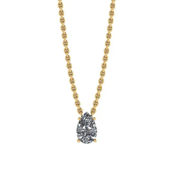 Collar con solitario de diamante pera en cadena fina amarilla