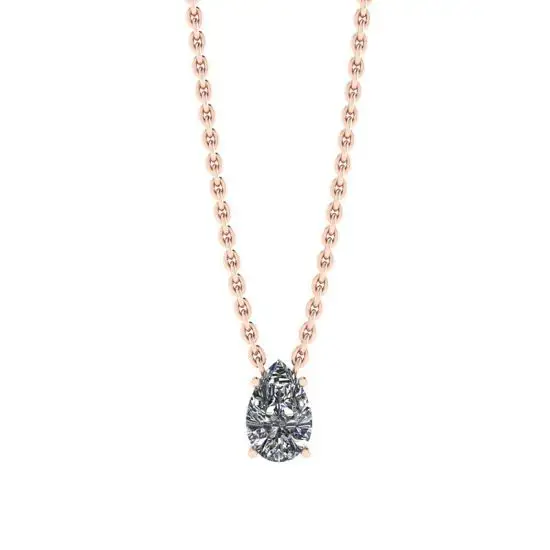 Collar con solitario de diamante pera y cadena de rosa fina, Ampliar imagen 1