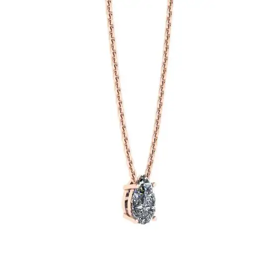 Collar con solitario de diamante pera y cadena de rosa fina,  Ampliar imagen 2