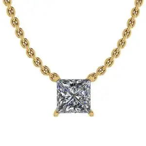 Collar Princesa Diamante Solitario Cadena Fina Oro Amarillo