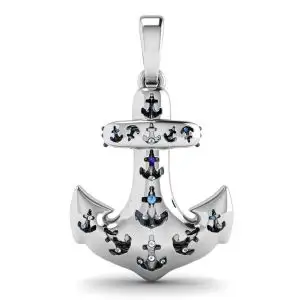 Colgante Ancla Zafiro en Oro Blanco 18K - Photo 2
