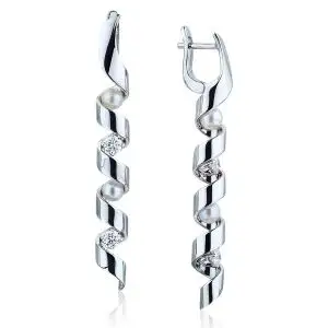 Pendientes Largos con Perlas de Mar y Diamantes - Colección Ruban