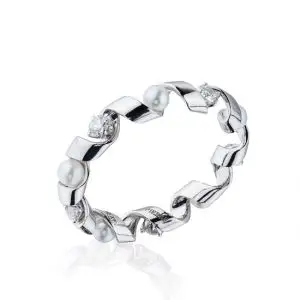 Anillo con Diamantes y Perlas de Mar - Colección Ruban