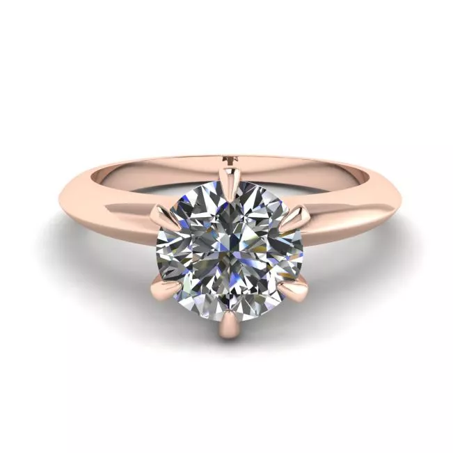 Anillo de compromiso de diamantes redondos de 6 puntas en oro rosado