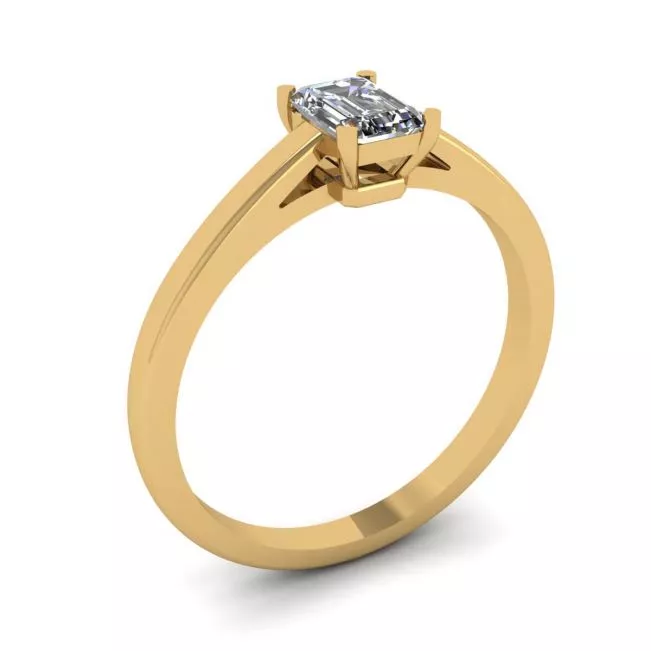 Anillo Solitario Clásico Diamante Talla Esmeralda Oro Amarillo - Photo 3