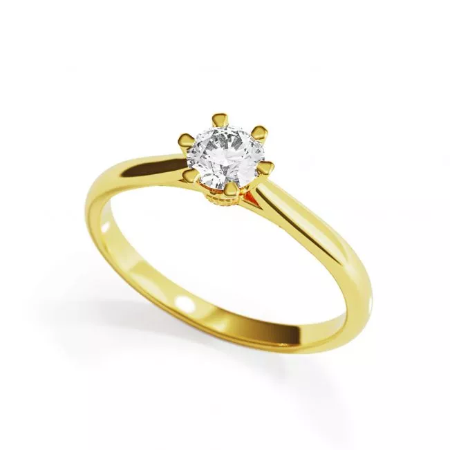 Anillo de compromiso de 6 puntas con corona de diamantes en oro amarillo - Photo 3