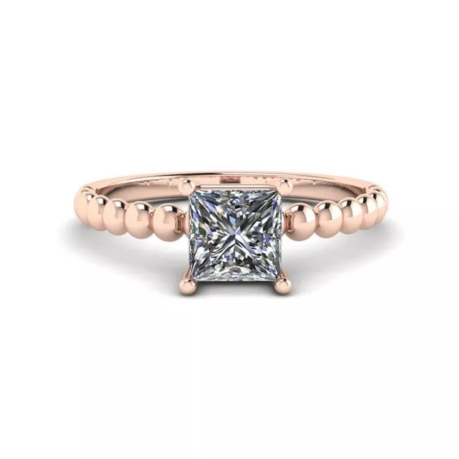 Anillo Barbudo con Diamante Talla Princesa en Oro Rosa 18K