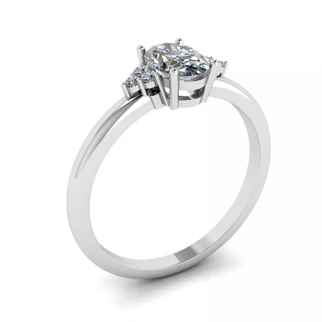 Anillo de diamante ovalado con 3 diamantes laterales - Photo 3
