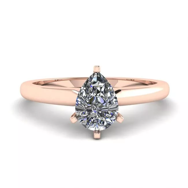 Anillo solitario de diamante pera en oro rosado de 6 puntas