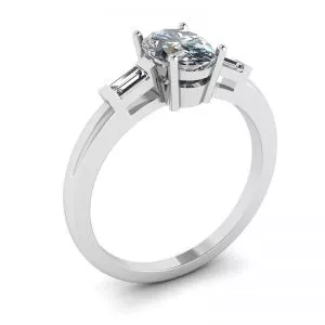 Anillo Baguettes Laterales con Diamantes Ovalados en Oro Blanco - Photo 3