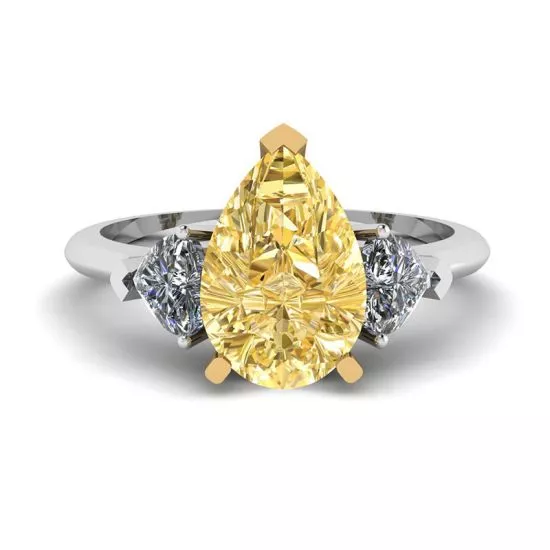 Anillo de 1 quilate de diamante amarillo pera con 2 corazones, Ampliar imagen 1