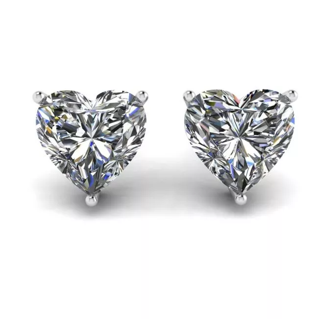 Pendientes de botón con diamantes en forma de corazón en oro blanco