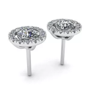 Aretes con halo de diamantes redondos en oro blanco de 18 k - Photo 2