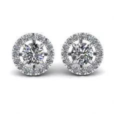 Aretes con halo de diamantes redondos en oro blanco de 18 k