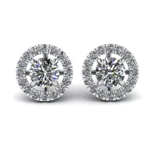 Aretes con halo de diamantes redondos en oro blanco de 18 k