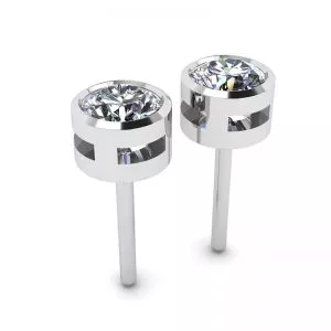 Pendientes de botón con diamantes redondos en oro blanco - Photo 2