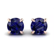 Pendientes de botón con zafiro azul clásico en oro rosa