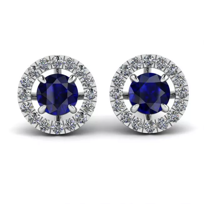 Aretes de zafiro con halo de diamantes desmontable