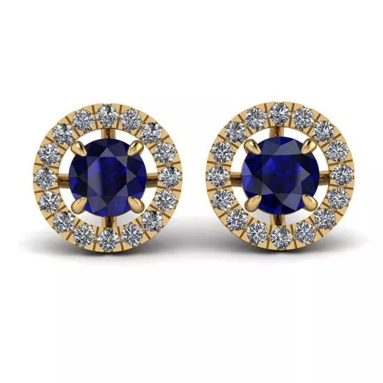Aretes de zafiro con halo de diamantes desmontable en oro amarillo, Ampliar imagen 1