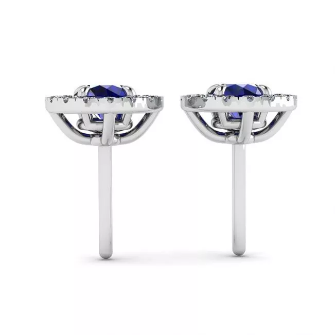Aretes de zafiro con halo de diamantes desmontable - Photo 1