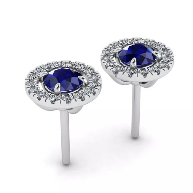 Aretes de zafiro con halo de diamantes desmontable - Photo 2