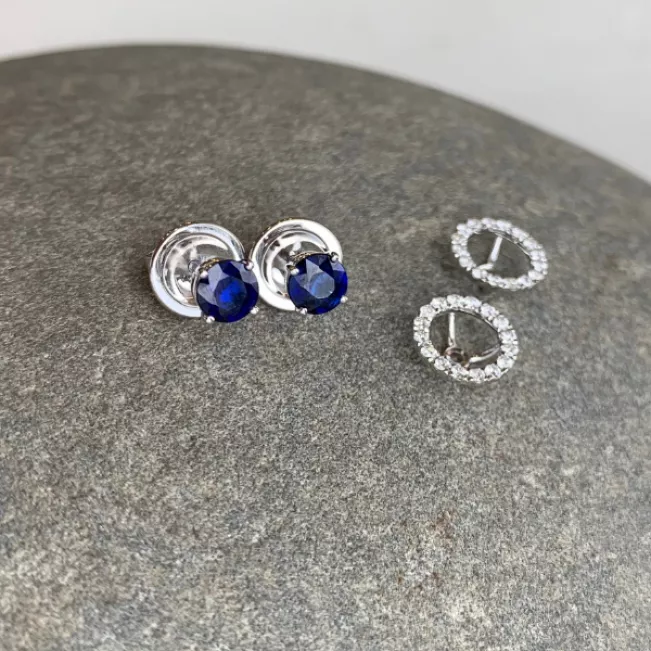 Aretes de zafiro con halo de diamantes desmontable - Photo 4