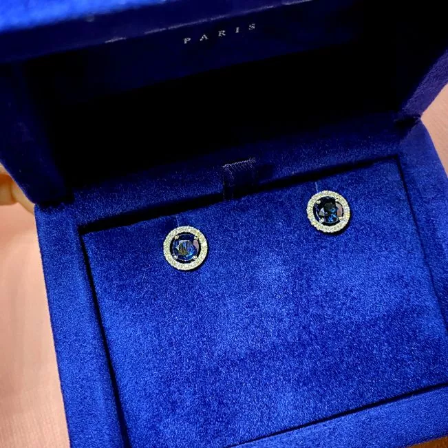 Aretes de zafiro con halo de diamantes desmontable - Photo 5