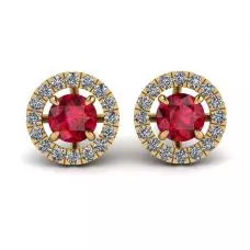 Aretes de rubí con halo de diamantes desmontable en oro amarillo