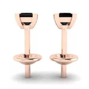 Pendientes de tuerca con diamantes negros de talla princesa de 4 mm en oro rosa - Photo 1