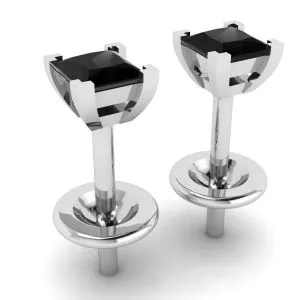 Aretes de diamantes negros de talla princesa de 4 mm - Photo 2
