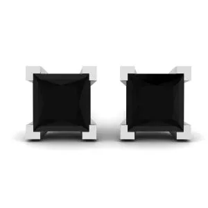 Aretes de diamantes negros de talla princesa de 4 mm
