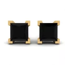 Aretes de oro amarillo con diamantes negros de talla princesa de 4 mm