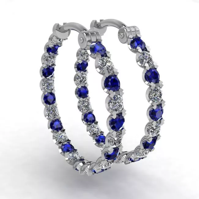 Pendientes de aro con diamantes y zafiros en oro blanco