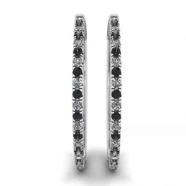Pendientes Aro Diamantes Blancos y Negros Oro Blanco - Photo 2